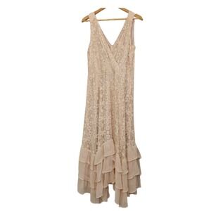 Sundance Champs De Fleur Dress Womens M Pink Lace Ruffle Maxi Cottagecore Boho